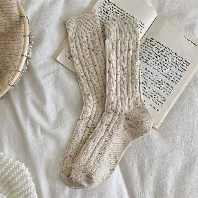 Chaussettes Femme Hiver - Rayées Chaudes en Laine, Mode Casual Automne