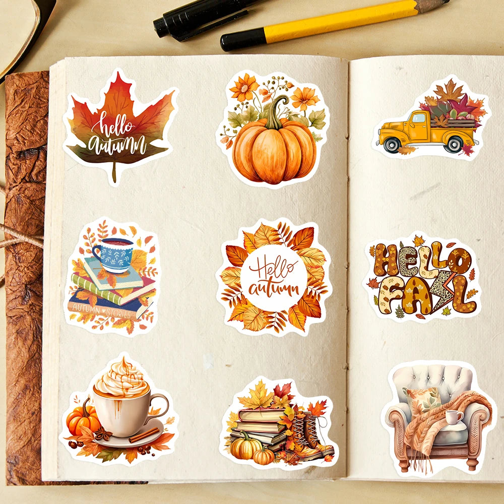 Stickers Automne Citrouilles - Autocollants Esthétiques Imperméables pour Laptop, Téléphone, Bagages