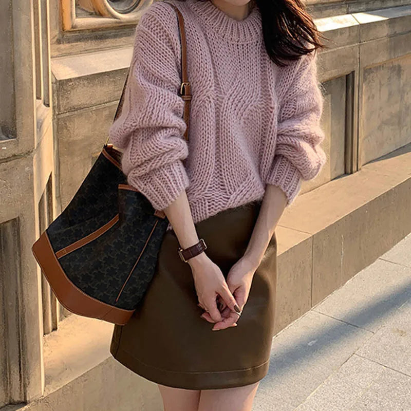 Pull Douillet en Tricot Grosse Maille - Sweater Cozy Automne Hiver - Col Rond Vintage