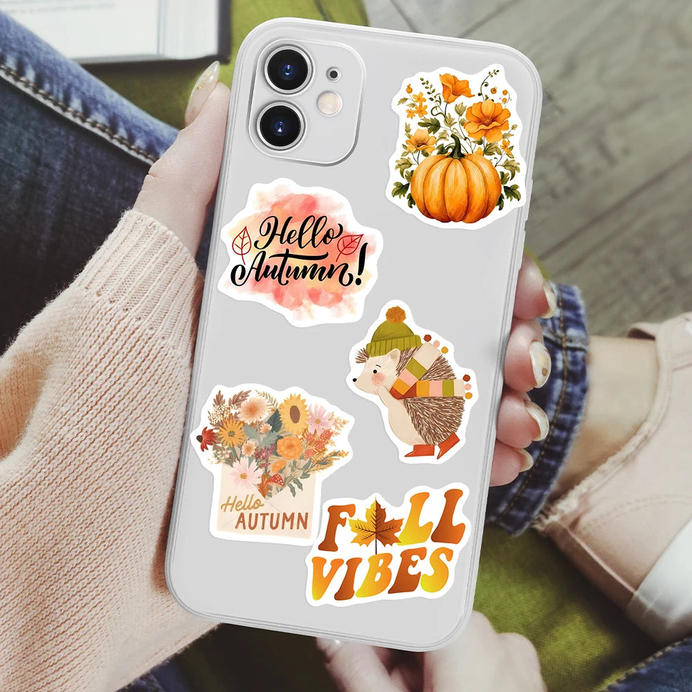 Stickers Automne Citrouilles - Autocollants Esthétiques Imperméables pour Laptop, Téléphone, Bagages