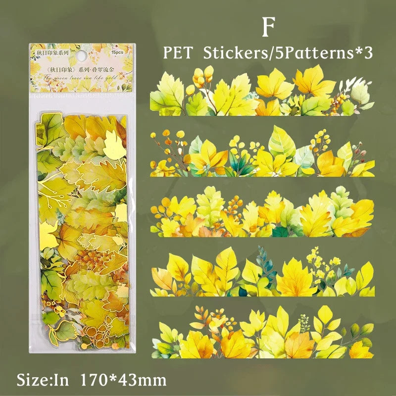 Pack 15 Stickers Feuilles d'Automne PET - DIY Scrapbooking Planner Déco Agenda Esthétique