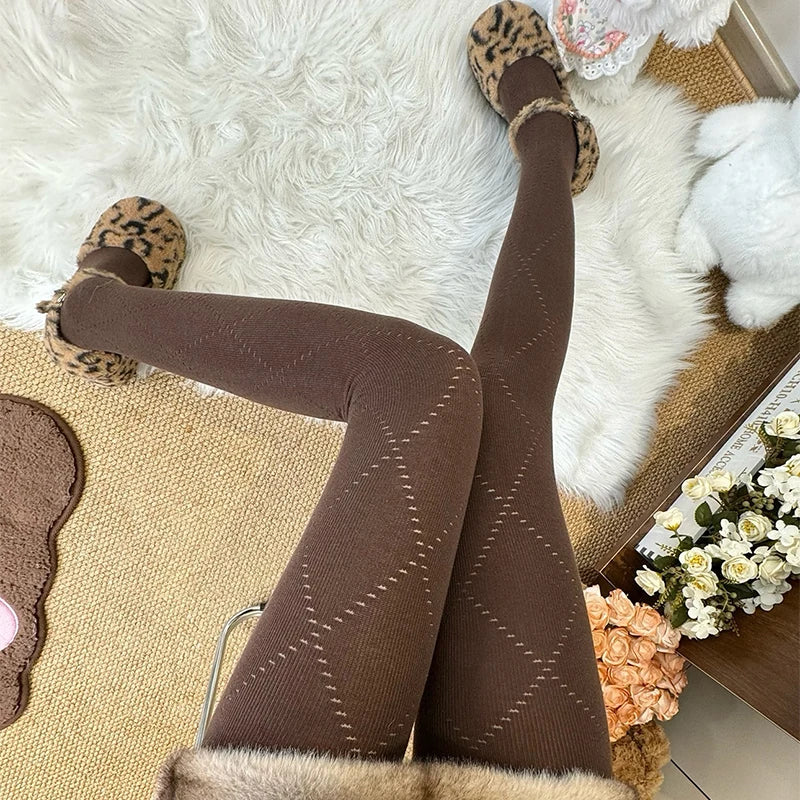 Collants Tricotés Jacquard Automne 2025 - Leggings Élégants Motif Texturé Femme