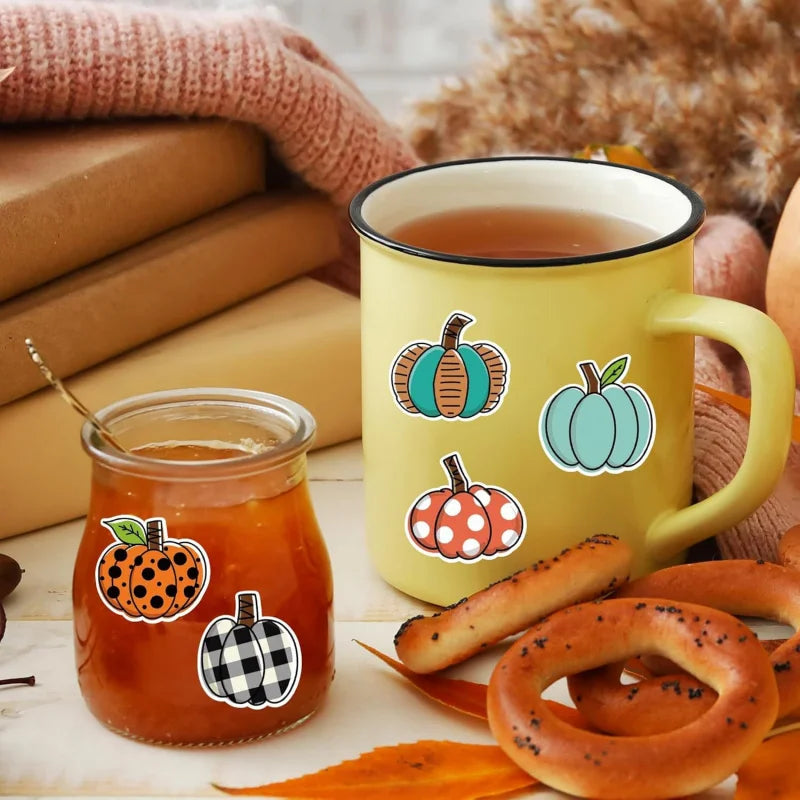 Pack 1000 Stickers Citrouilles d'Automne - 16 Formes Colorées pour Scrapbook et Déco Thanksgiving