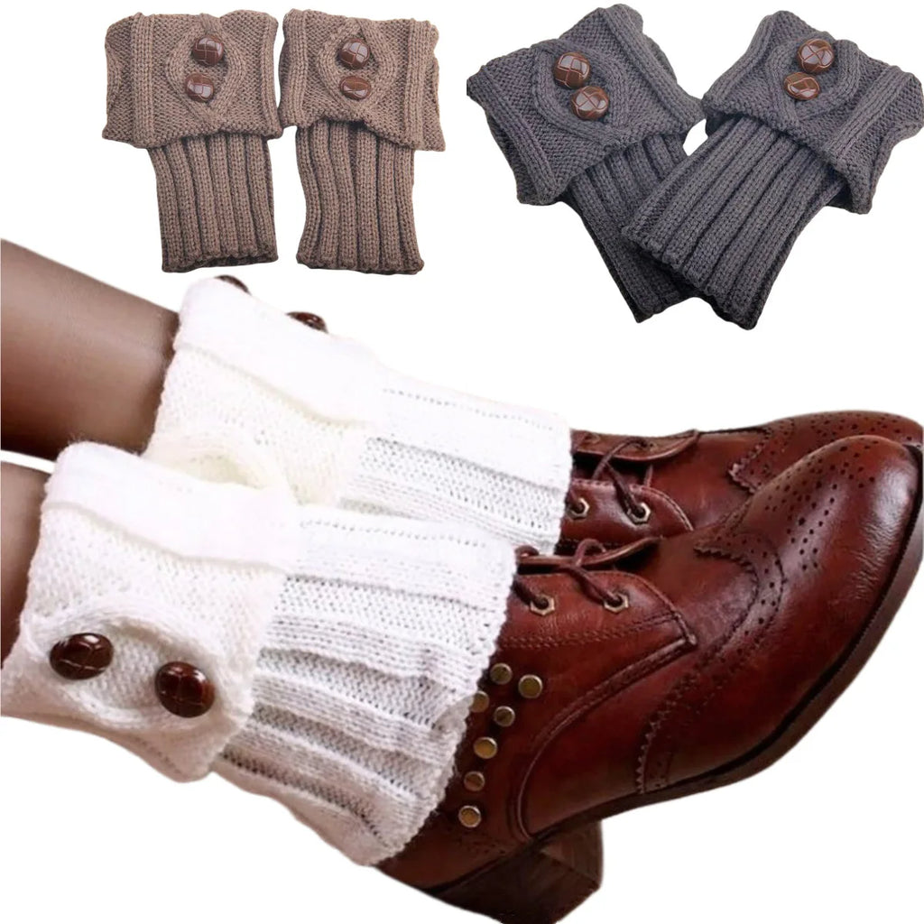 Jambières Laine Tricotée avec Boutons - Chaussettes Chaudes Motif Losange, Couvre-Bottes Automne Hiver