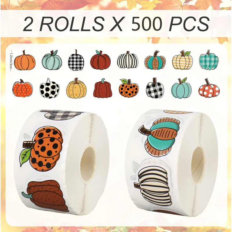 Pack 1000 Stickers Citrouilles d'Automne - 16 Formes Colorées pour Scrapbook et Déco Thanksgiving