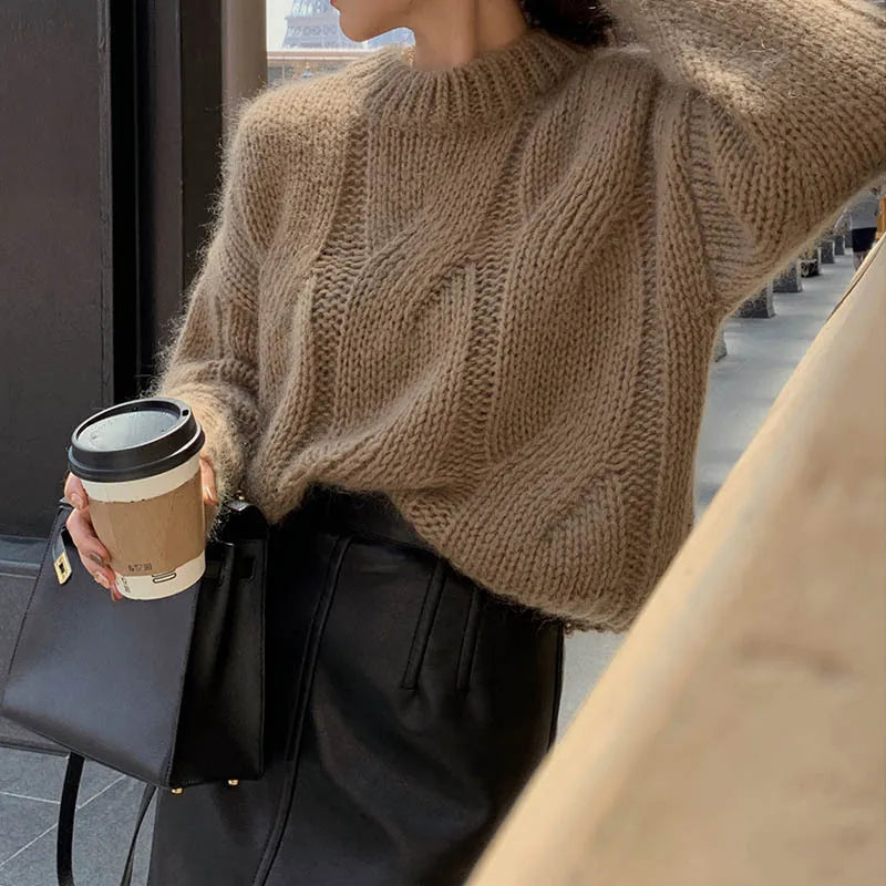 Pull Douillet en Tricot Grosse Maille - Sweater Cozy Automne Hiver - Col Rond Vintage