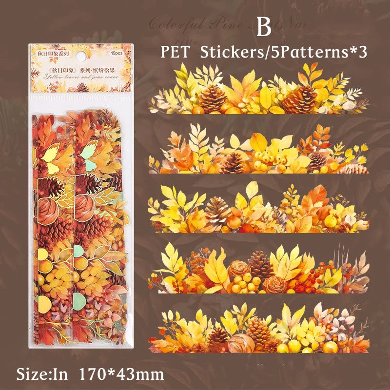 Pack 15 Stickers Feuilles d'Automne PET - DIY Scrapbooking Planner Déco Agenda Esthétique