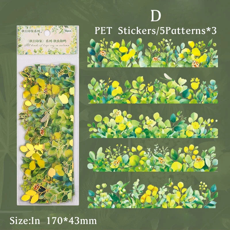 Pack 15 Stickers Feuilles d'Automne PET - DIY Scrapbooking Planner Déco Agenda Esthétique