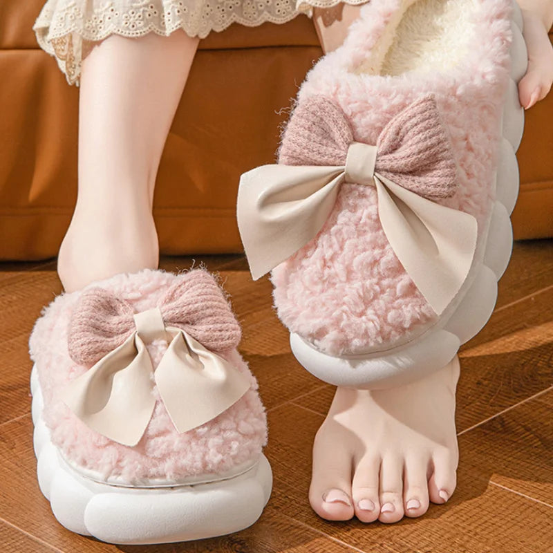 Chaussons Fourrés Premium Femme - Doublure Peluche Ultra-Douce avec Nœud Décoratif