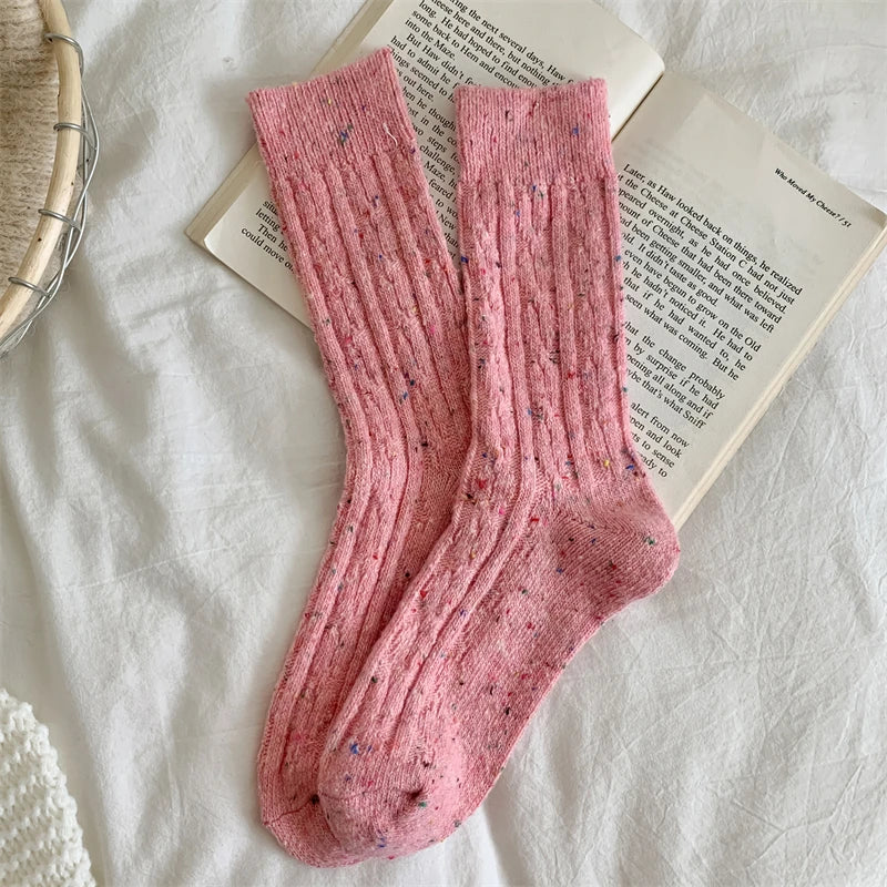 Chaussettes Femme Hiver - Rayées Chaudes en Laine, Mode Casual Automne