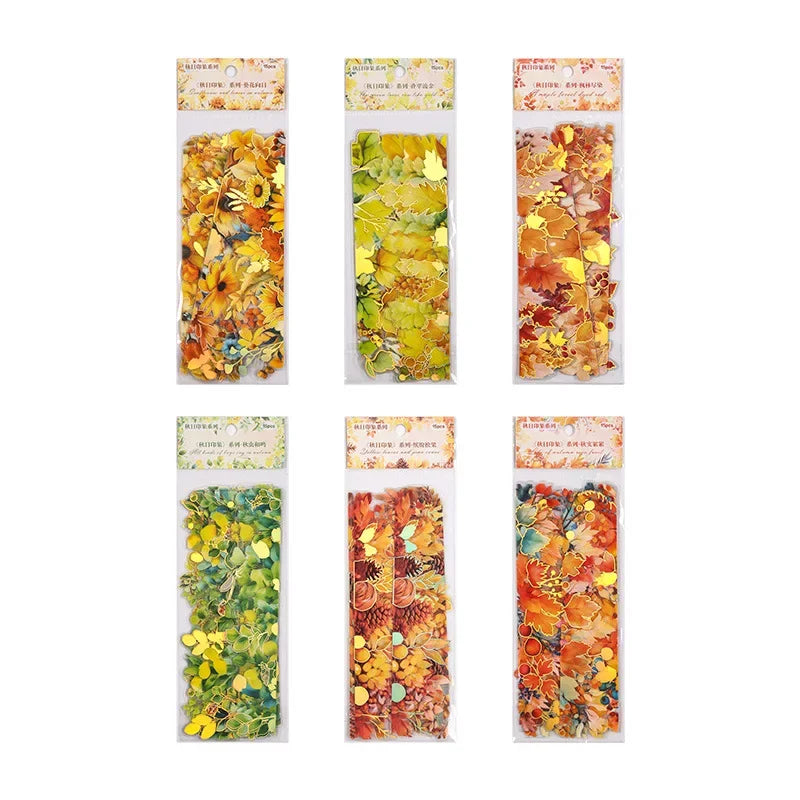 Pack 15 Stickers Feuilles d'Automne PET - DIY Scrapbooking Planner Déco Agenda Esthétique