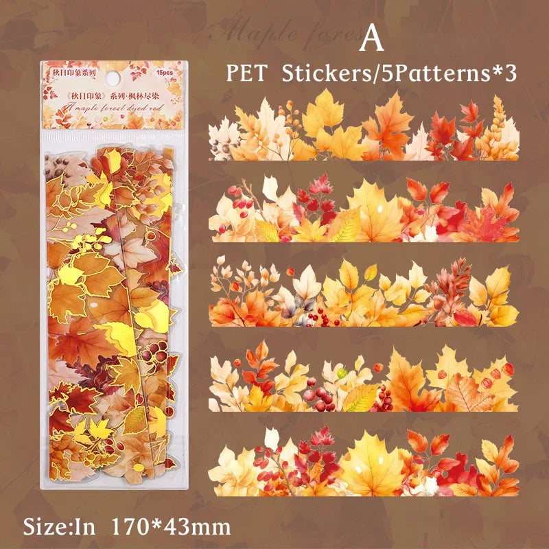 Pack 15 Stickers Feuilles d'Automne PET - DIY Scrapbooking Planner Déco Agenda Esthétique
