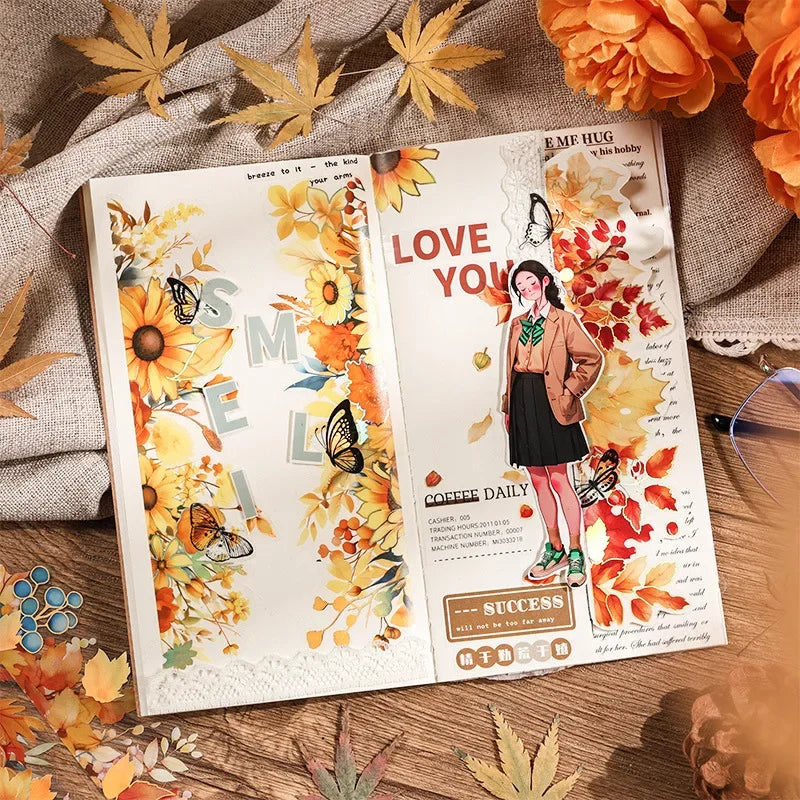 Pack 15 Stickers Feuilles d'Automne PET - DIY Scrapbooking Planner Déco Agenda Esthétique