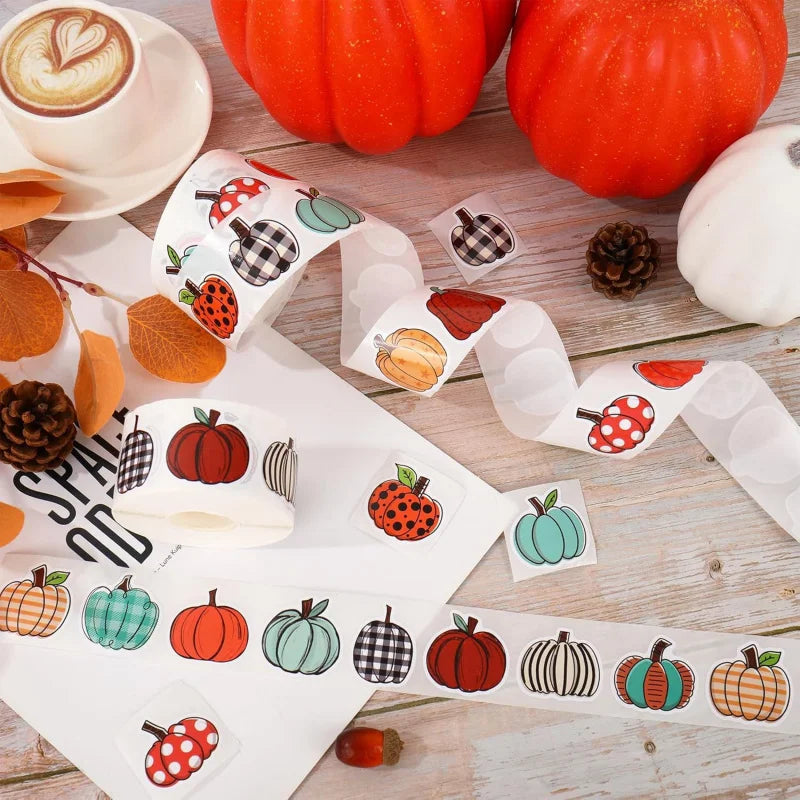 Pack 1000 Stickers Citrouilles d'Automne - 16 Formes Colorées pour Scrapbook et Déco Thanksgiving
