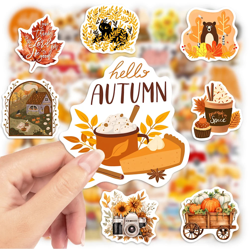 Stickers Automne Citrouilles - Autocollants Esthétiques Imperméables pour Laptop, Téléphone, Bagages